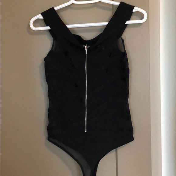 Black mesh off-shoulder bodysuit - Picture 2 of 3